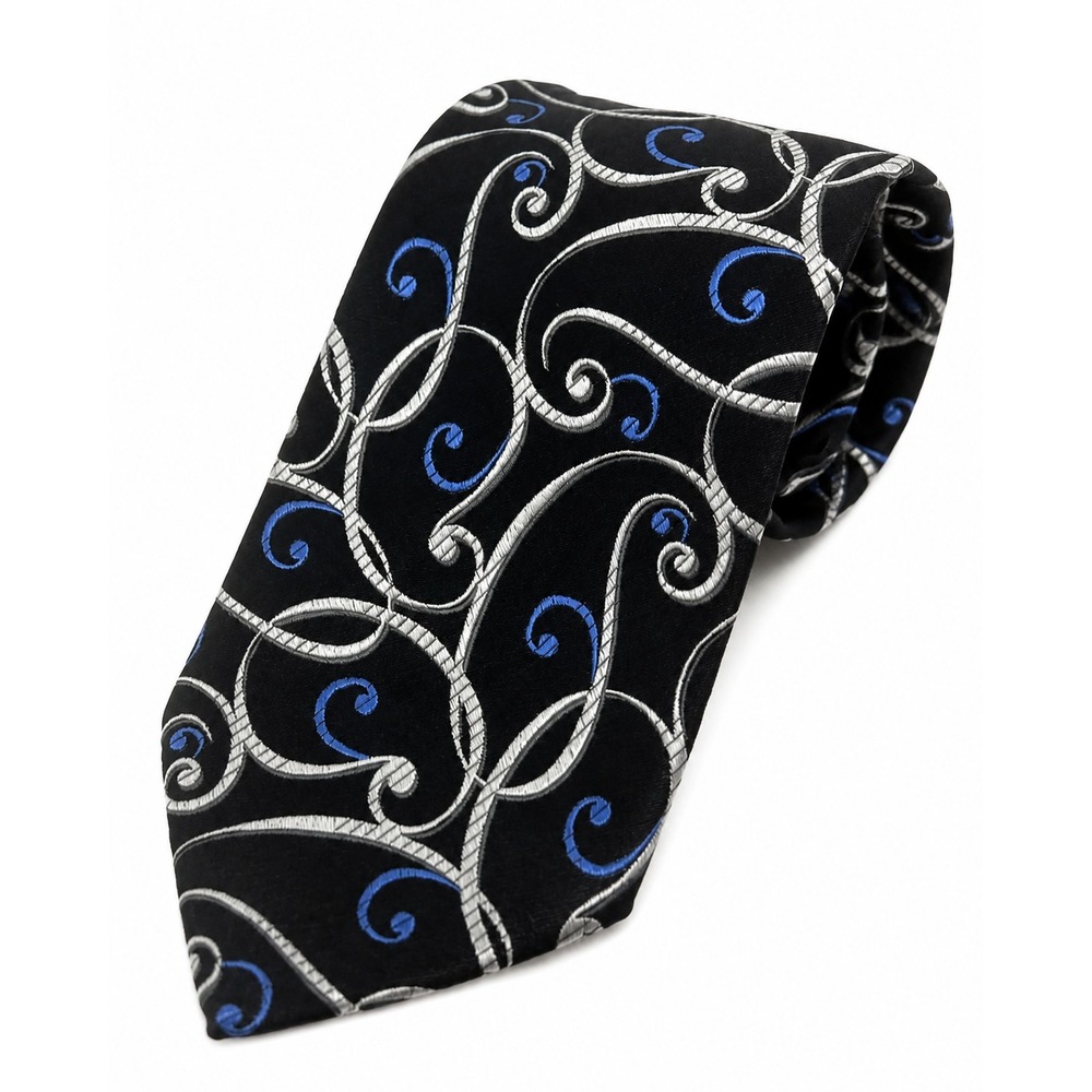 Van Heusen Men's Designer Black Geometric Swirl Novelty Neck Tie 100% Silk